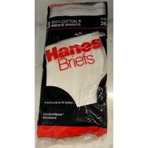 NOS 3 pr. Vintage Hanes White Briefs Underwear Medium 36